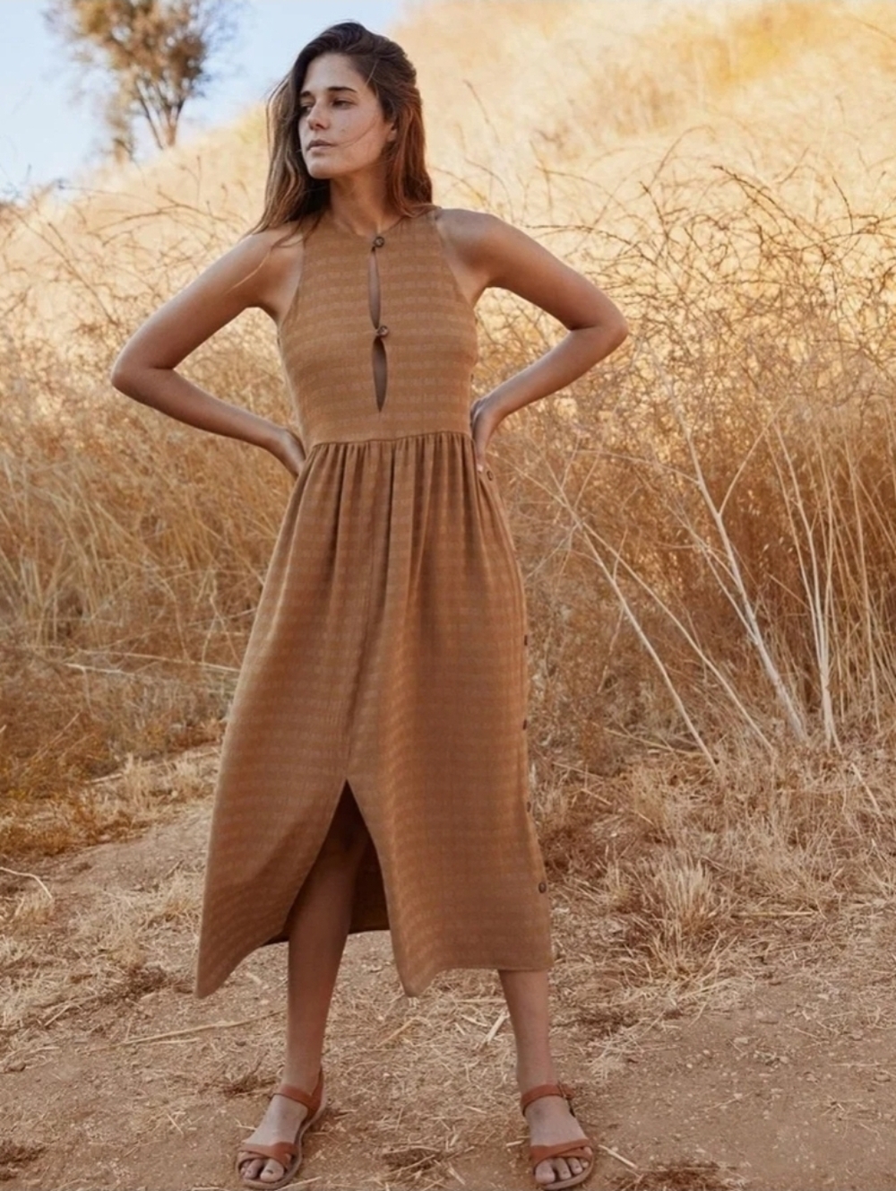 Christy Dawn Katie Dress Maxi In Woven Gold, Made In The USA, Size  Medium